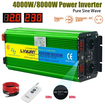 LVYUAN 4000W 8000W Power INVERTER DC12V 24V to AC110V 220V แรงดันไฟฟ้า 2 ซ็อกเก็ต AC 50Hz และ 60Hz LED รถบรรทุกบ้าน 1