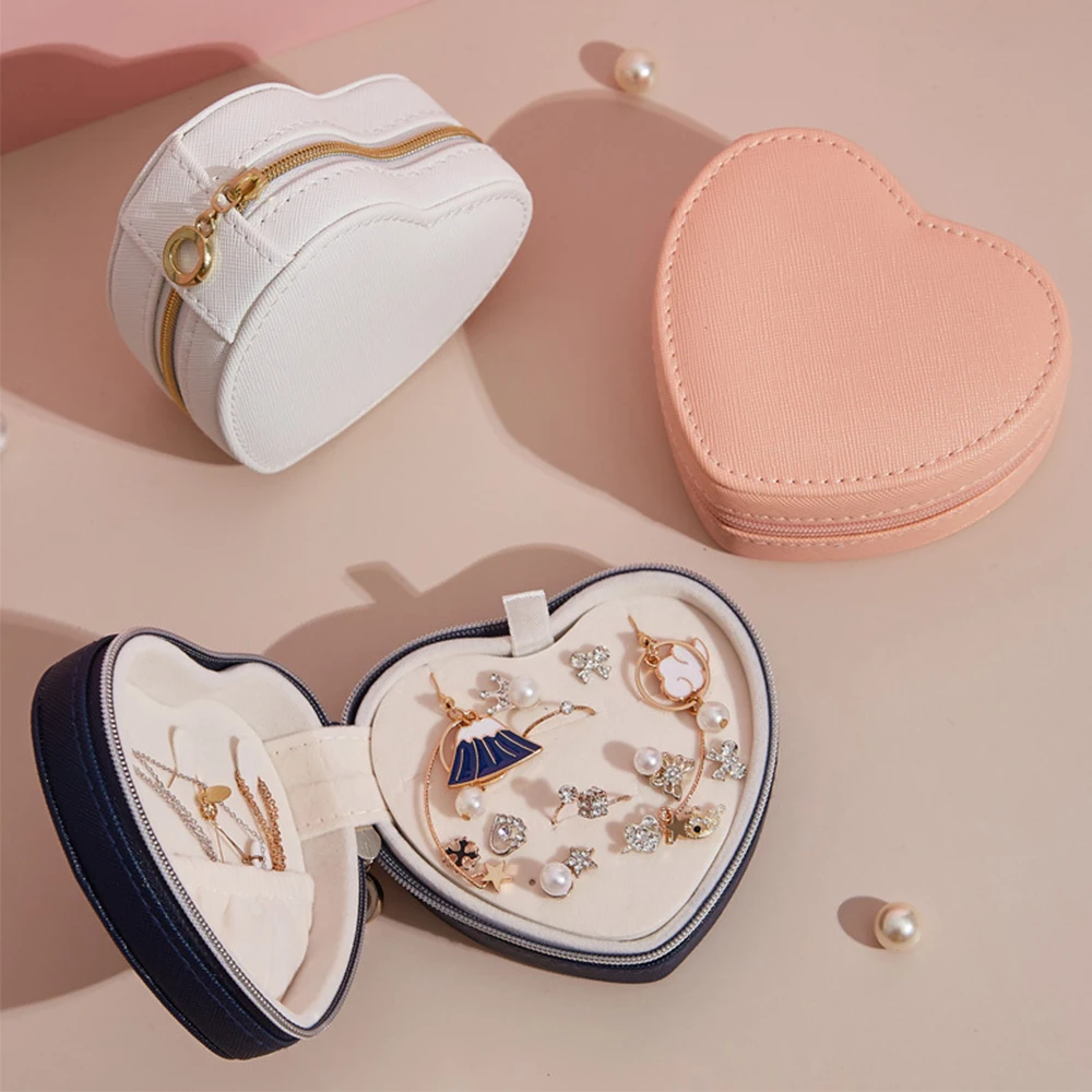 New Heart Shaped Leather Jewelry Box Double Layers for Women's Girl  Display Packaging Portable Rings Earring  Case Boxes