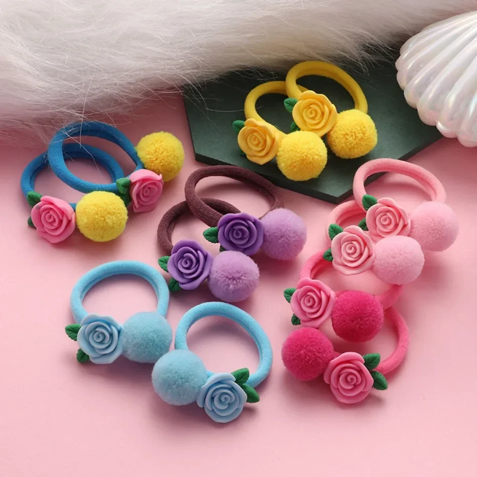 2pcs Sweet Hair Ball Rabbit Elastic Hairtie Princess Lovely Hair Accessories Children Hair Ties Baby Headwear For Girls Kids 4