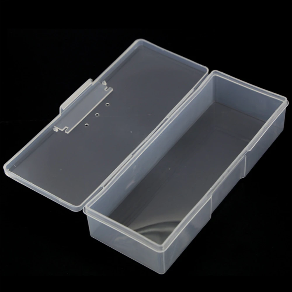 1pc Nail Art Rectangle Plastic Transparent Storage Box Nail Rhinestone Brush Pen Buffer Grinding Files Organizer Container Case