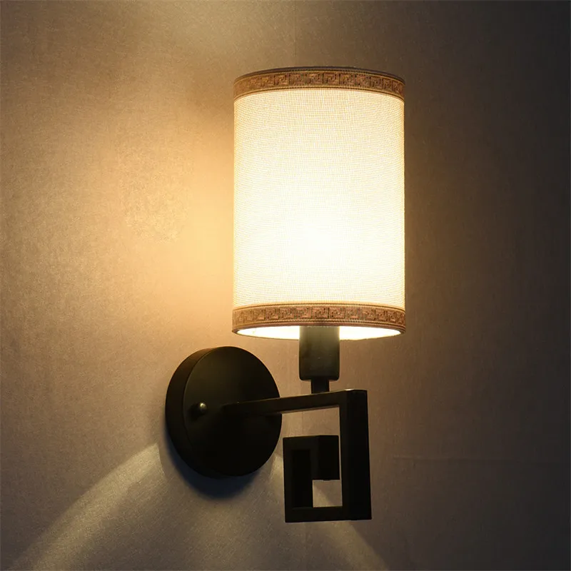 

Warm Bedroom Wall Light Night New Chinese Style Fabric LED Retro Living Rom Stairway Aisle Proch Lamp Sconce with E27 Bulb