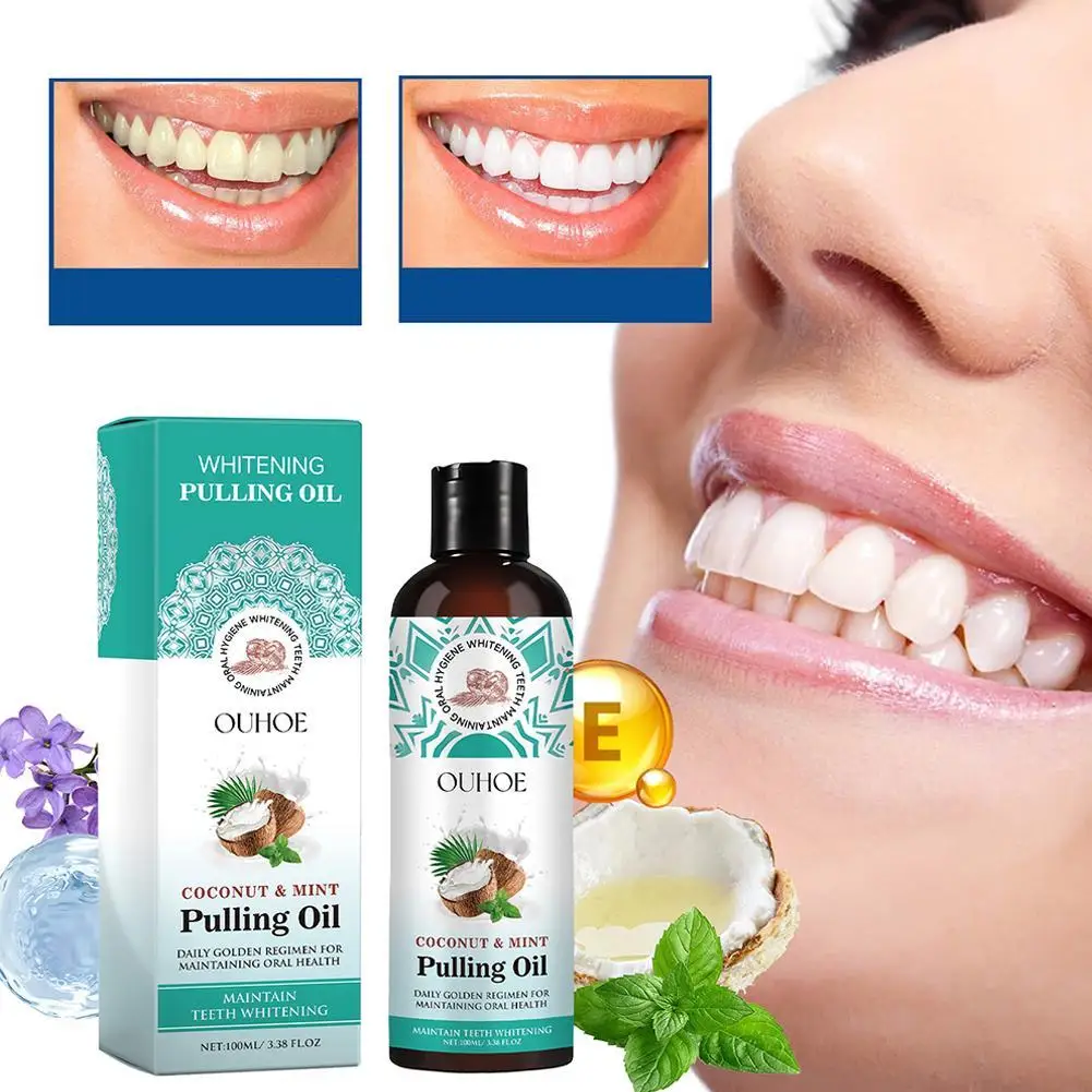 

100ml Coconut Mint Pulling Oil Mouthwash Alcohol-free Teeth Whitening Fresh Oral Breath Tongue Scraper Set Mouth Health Care