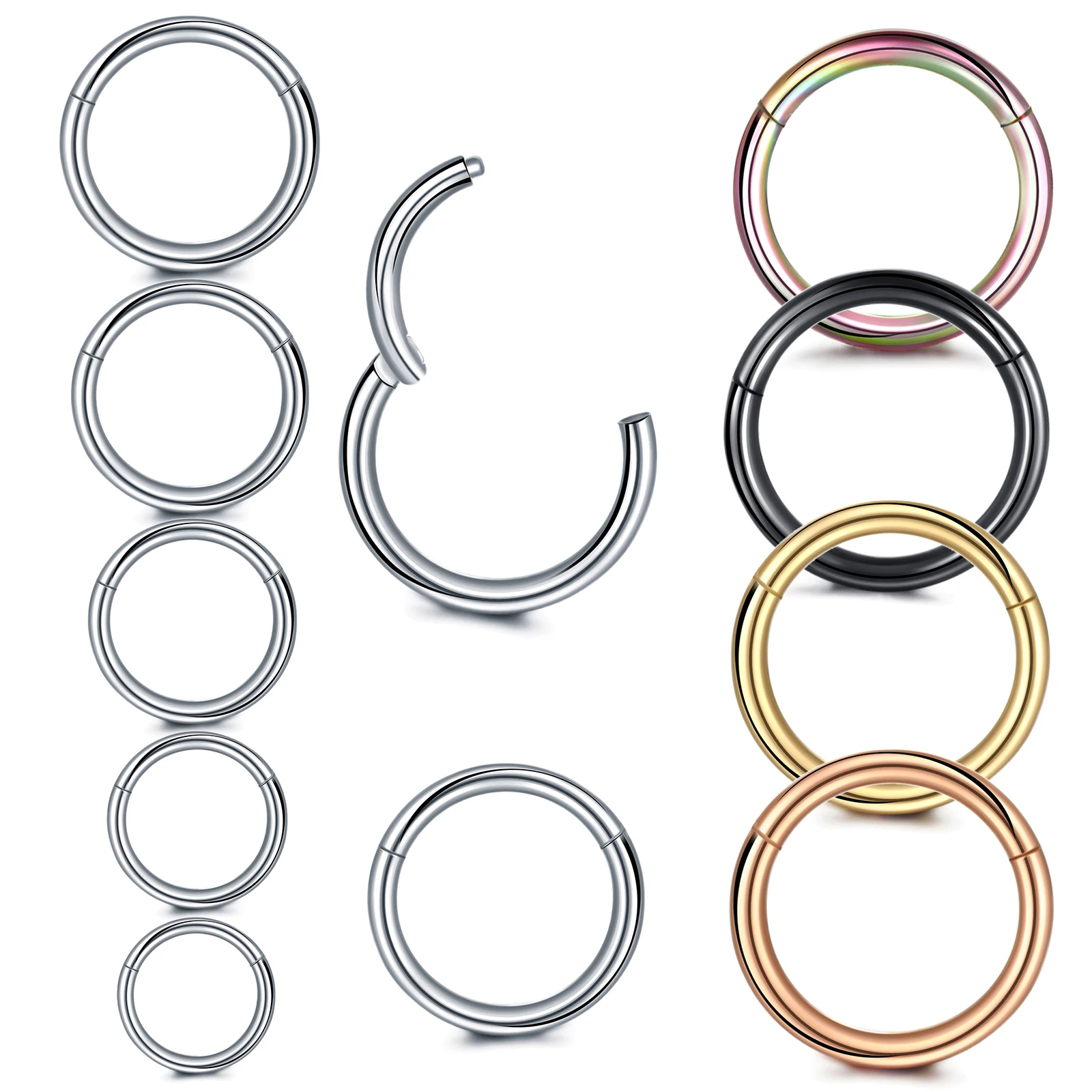 Body Piercing Jewelry 1Pc 316L Stainless Steel Hinged Segment Nose Ring Ear Cartilage Tragus Helix Lip Piercing Nose Hoop