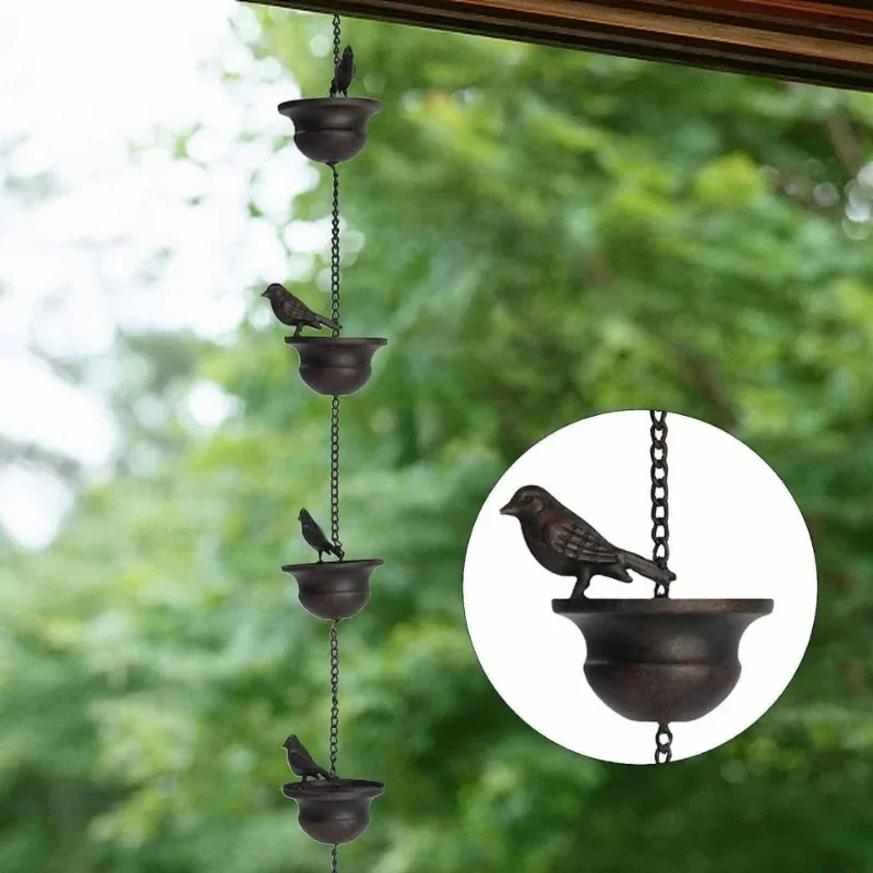 Creative Birds On Cups Metal Rain Chain Rain Catcher for Gutter Roof Decoration Stainless Steel Chains