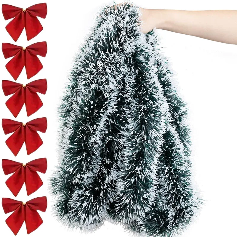 Festive Green Tinsel Ribbon for Holiday Decor – Christmas Bow Garland and Ornament Accents