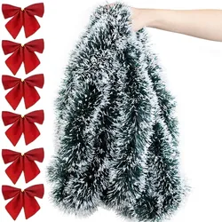 Festive Green Tinsel Ribbon for Holiday Decor - Christmas Bow Garland and Ornament Accents (StyleA with 6bow)