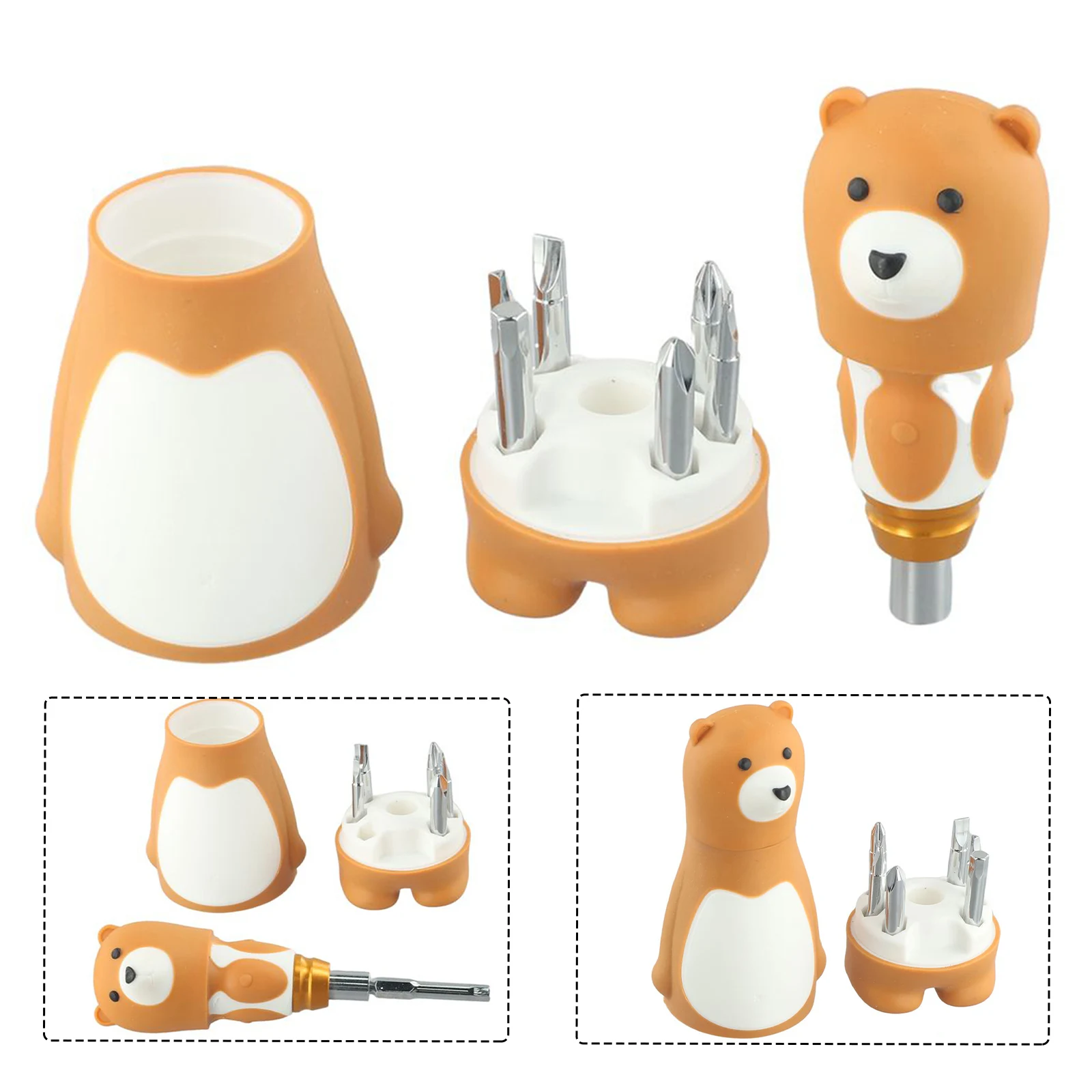 

6 in 1 Bear Screwdriver Set Laborsaving Repair Tool with Non Slip Handle Durable Materials Cute Toy Design for Multiple Needs