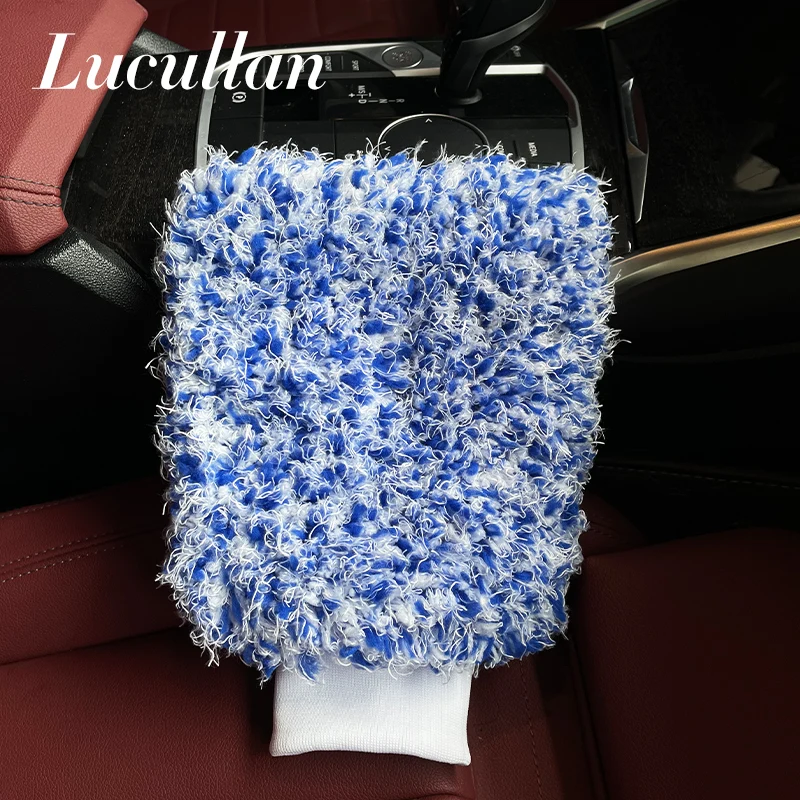 Lucullan 사이클론 워시 미트, 부드러운 극세사 혼합, 매우 두꺼운 폼 메쉬 내부 안감, 스티치 포함, 7 인치 x 8 인치