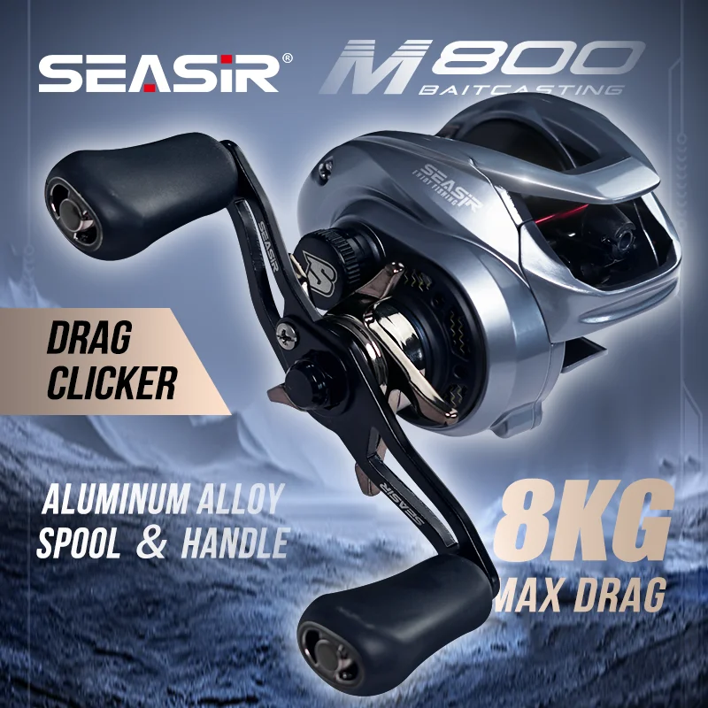 SEASIR M800 Baitcasting Fishing Reel Brass Gears 8KG Max Drag 7.1:1 High  Speed Gear Ratio Fresh Saltwater Magnetic Brake System