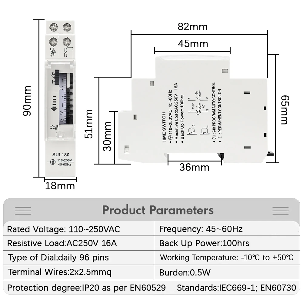 SUL180 15 Minutes Mechanical Timer 24 Hours Programmable Din Rail Timer Time Switch Relay Measurement Analysis Instruments New 2