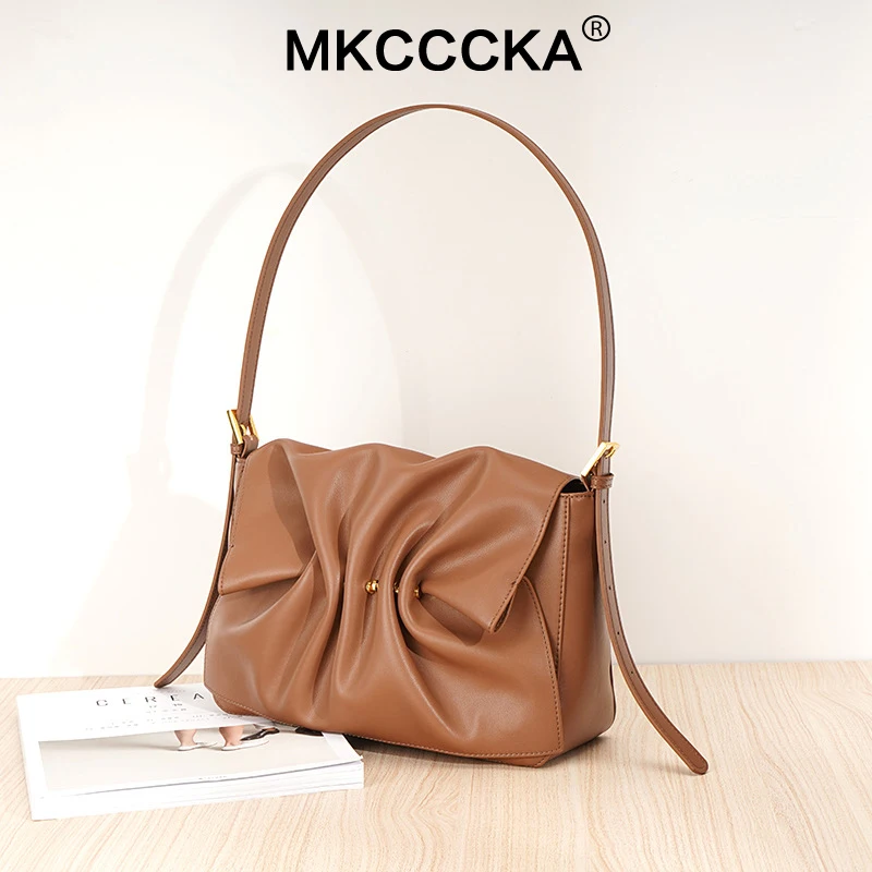 New luxury three-dimensional butterfly fold cloud underarm bag designer brand fashion soft cowhide shoulder bag large capacity r