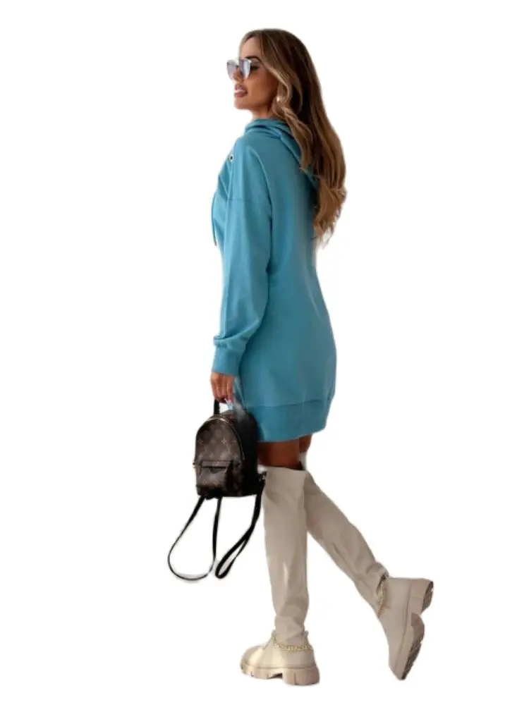 Autumn and Winter Long Sleeve Female Hoodies Solid Color Drawstring Hooded Women's Sweatshirt Long Design Lady Fleece Jacket Top