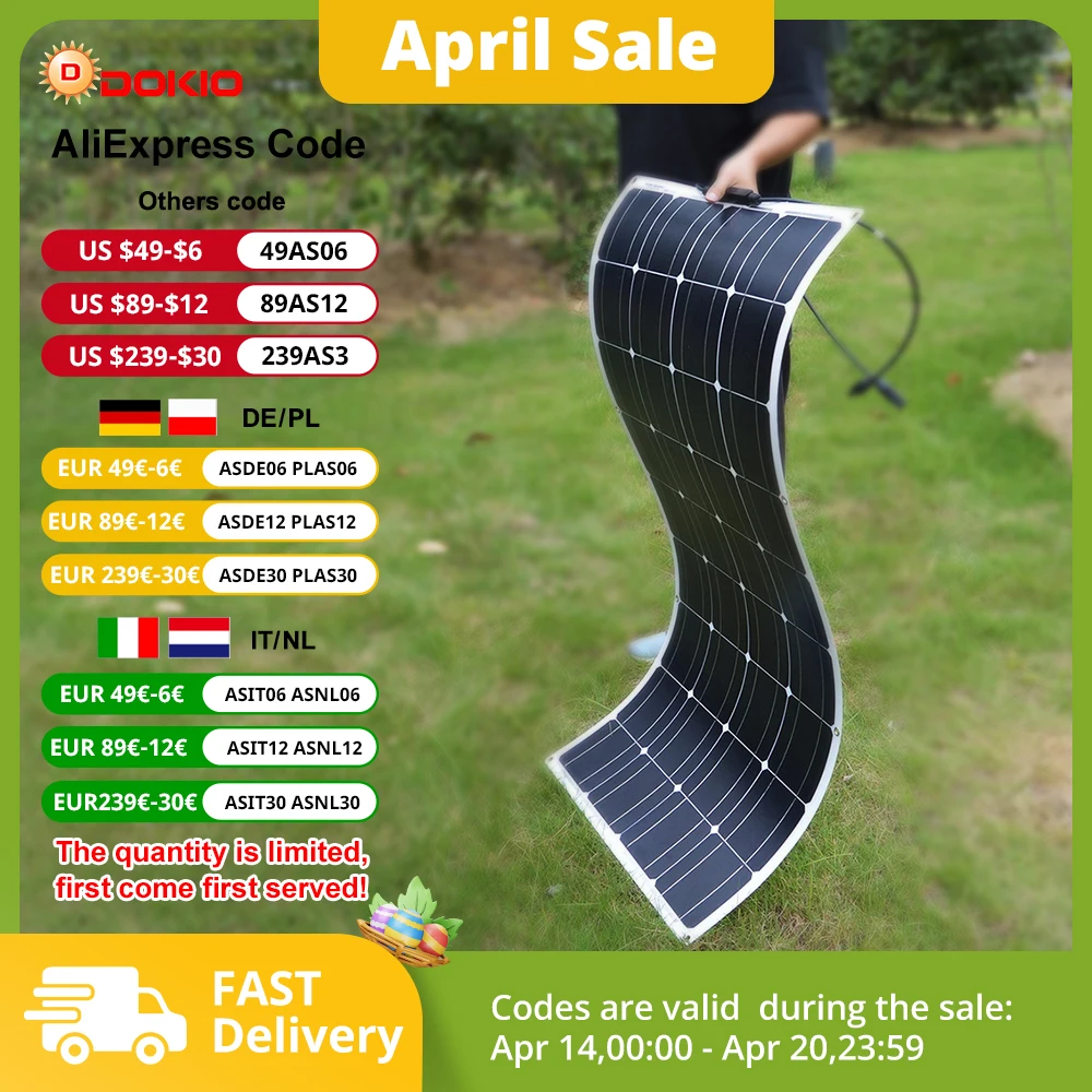 DOKIO 18VDFSP-100M 12V 100W Flexible Solar Panel 5V USB Solar Charger For Car/Boat High Quality Portable Panel Solar 100w China
