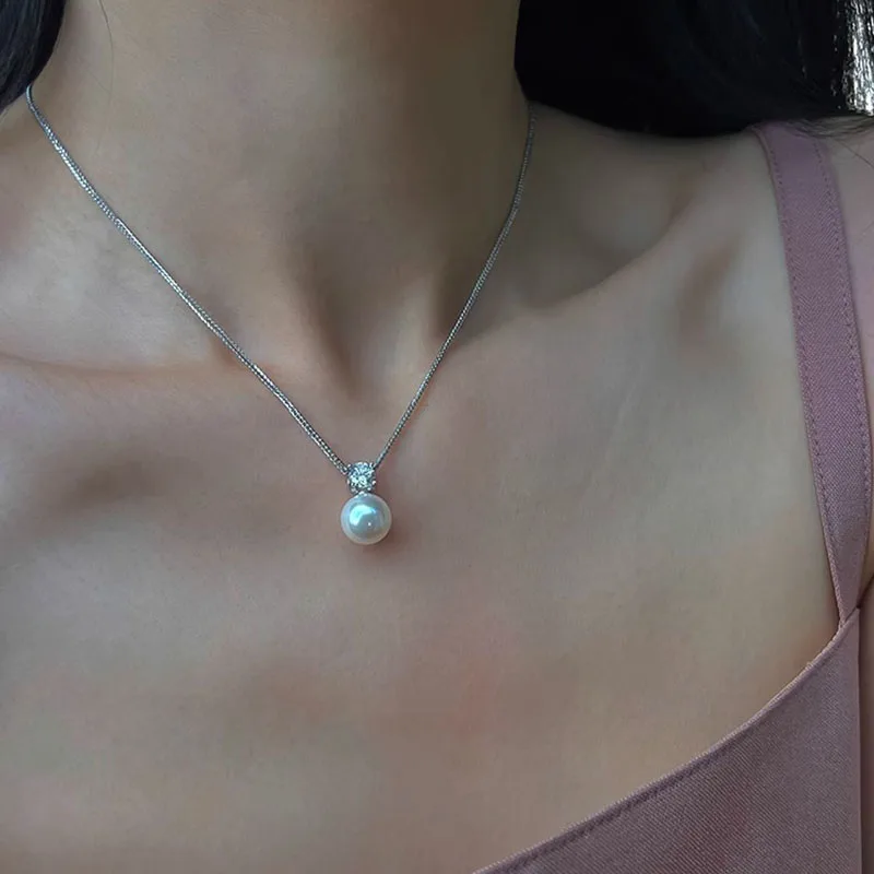 

PANJBJ 925 Sterling Silver Pearl Necklace for Women Girl Symmetry Concise Simple Jewelry Birthday Gift Dropshipping