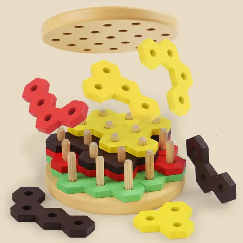 Stacking Hamburger Toy Wooden Educational Fine Motor Play Fake Food Toy Early Development Stacking Activity For Toddler