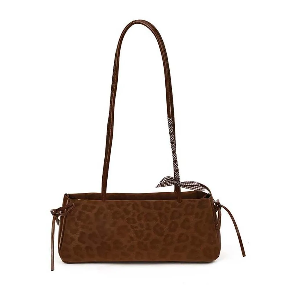 Shopping Sweet French Stick Handbag Bow Ribbon Korean Style Leopard Print Underarm Bags Waterproof Texture PU Shoulder Bag Women 9