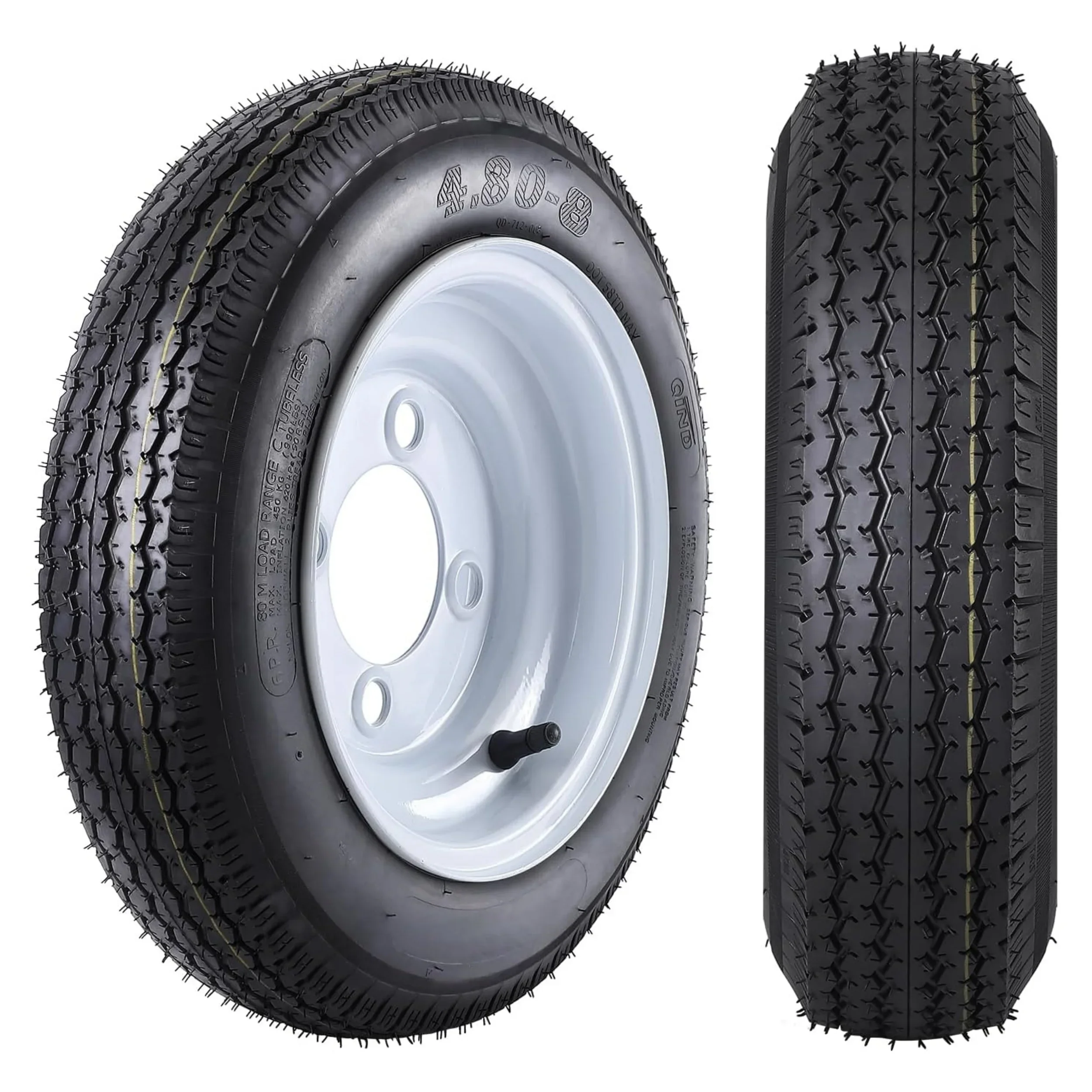 

High Quality 4.80-8 6PR Load Range C Trailer Tires with 8'' Rims - 2 Pack, 4 Lug on 4'' for Smooth Towing Experience - Durable 4
