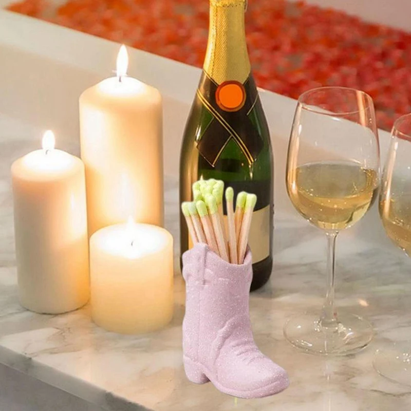 Description Picture 3 of itemCowboy Boots Match Holder With Lighter Bohemian Style Ceramic Match Jar Fireplace Kitchen Decorations