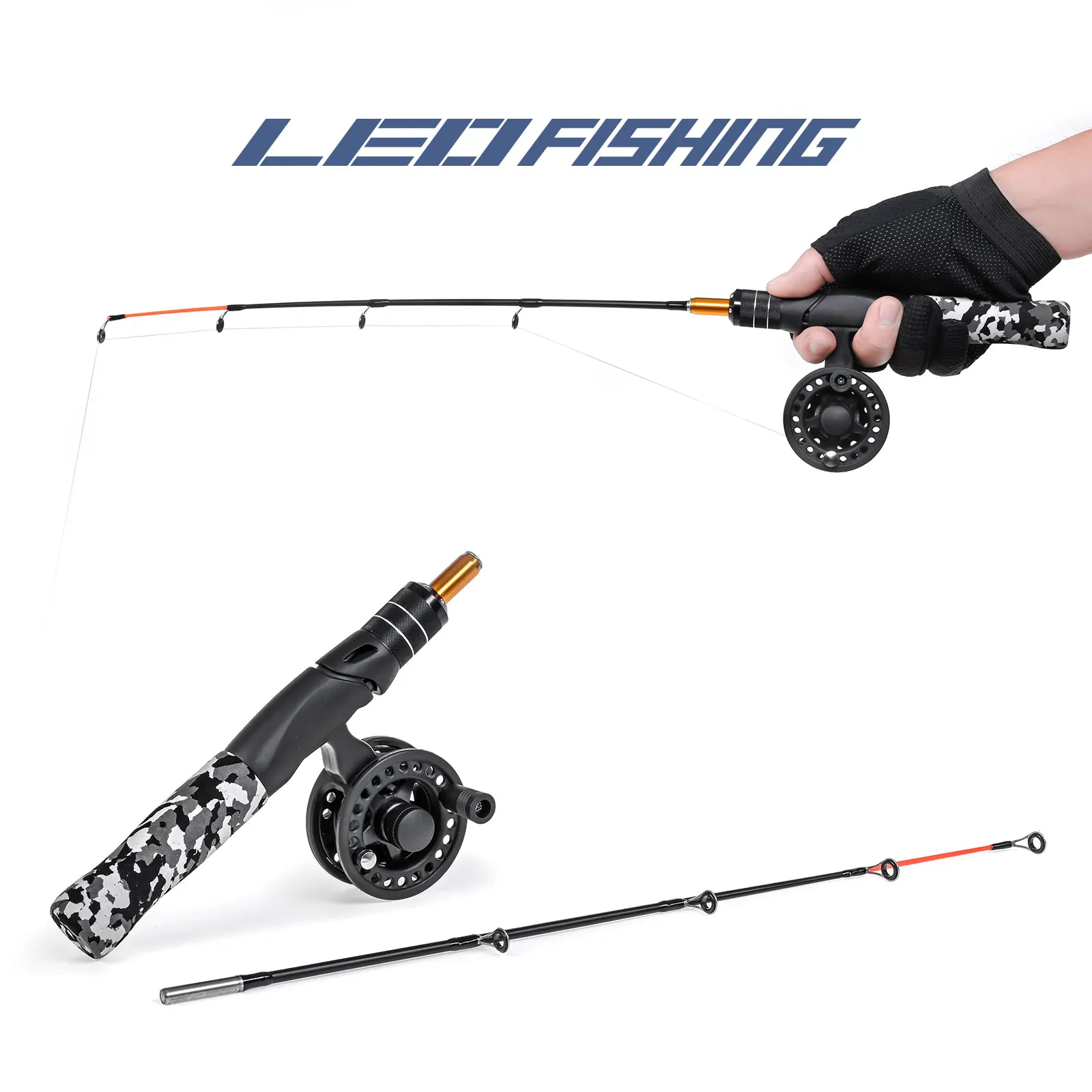 LEOFISHING-juego completo de caña y carrete de pesca en hielo, conjunto  completo de anzuelos de plantilla, señuelos blandos y bolsa de transporte  de 50cm/19,7 pulgadas - AliExpress