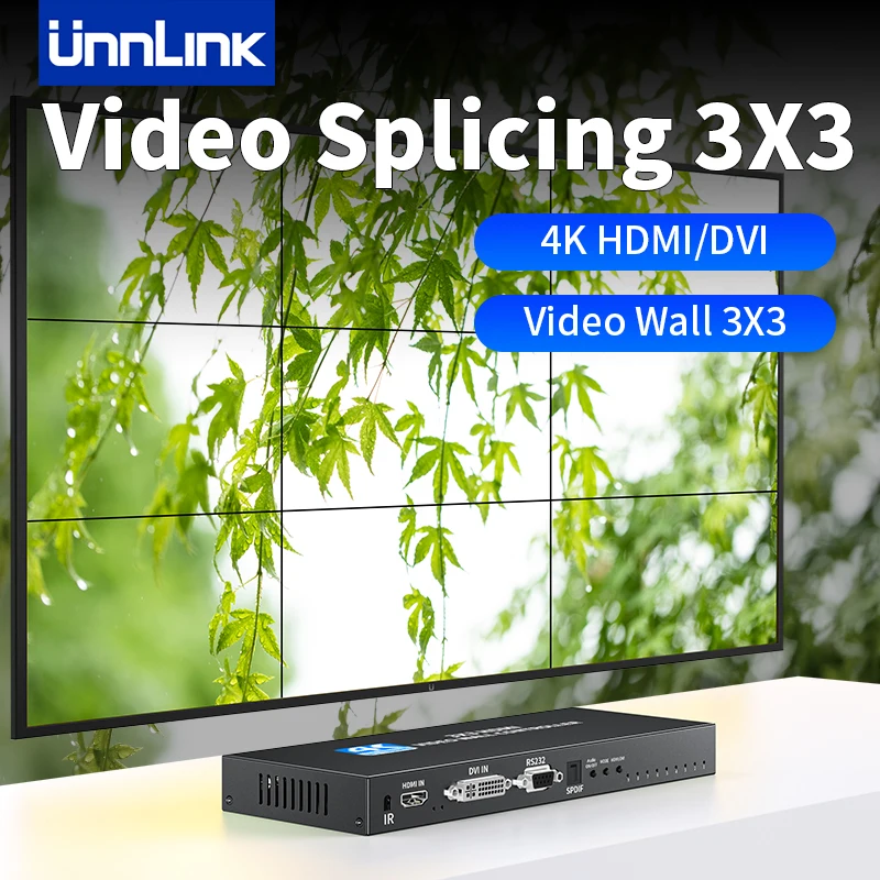 

Unnlink HDMI Video Wall Controller 4K HD TV Splicing 3X3 13 Splicing Modes With Remote Control DVI RS232 For Smart TV Monitor