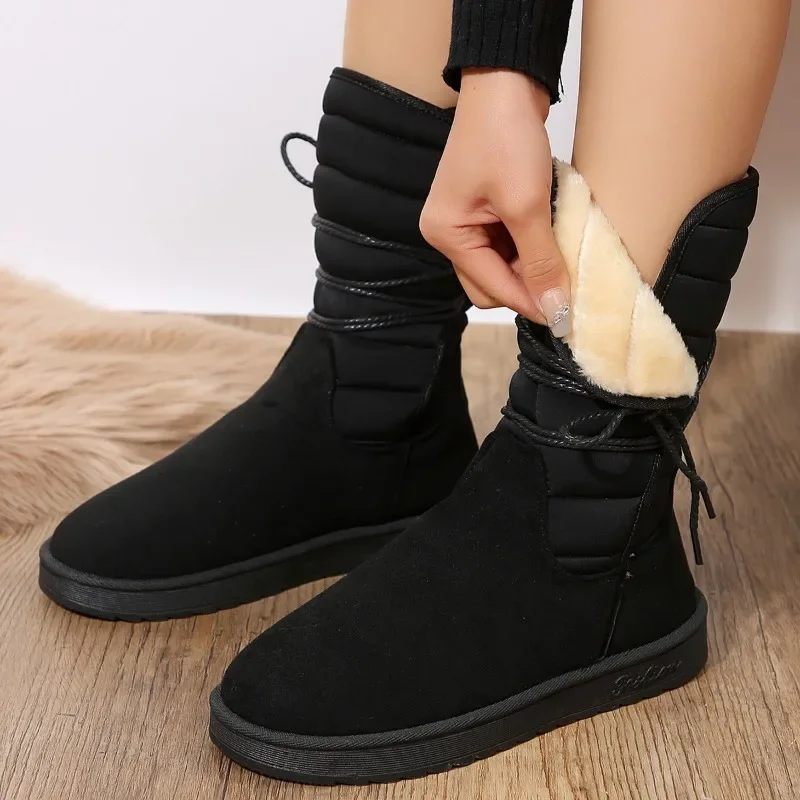 

Fashion Mid-calf Snow Boots 2023 Winter Warm Women's Boots Comfort Suede Platform Ladies Shoes Casual Lace-up Flat Booties Botas