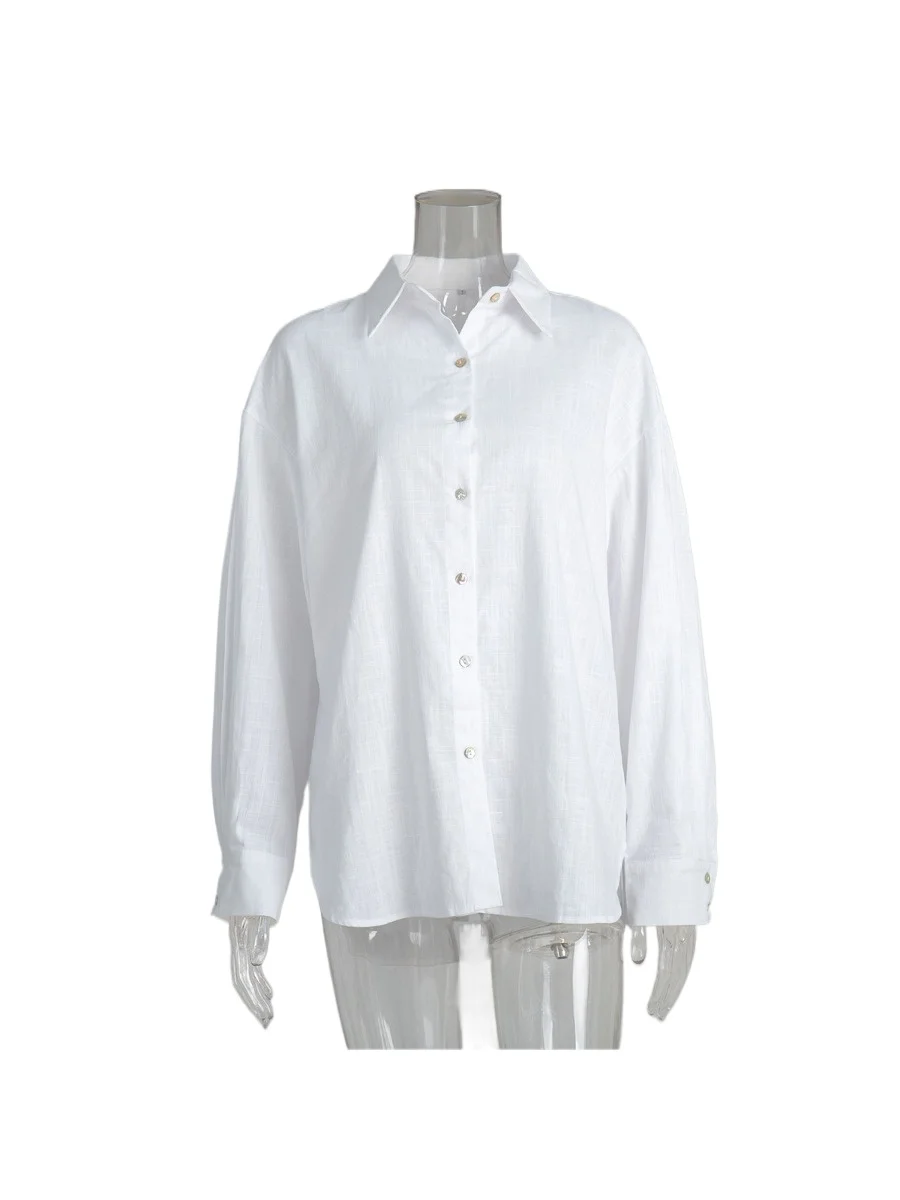 Bornladies 100% Cotton Spring Summer Versatile Lazy Casual Shirt Women's Fashionable Solid Color Loose Shirt Cardigan Shirt