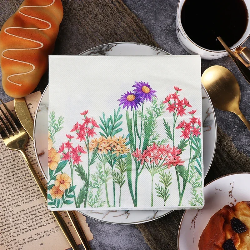 New Floral Colorful Printed Tissue Paper Napkins Forest Wedding Party Butterfly Bone Butterfly Bart Paper 20pcs Placemat