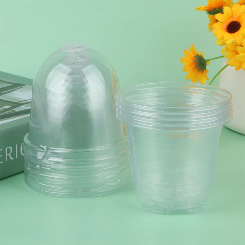 Transparent Plastic PET Seed Stater Cups with Cover Humidity Dome Tray Transplanting Planter Containers 5Pcs Seed Starter Tray Nursery Pots Seedling Tray
