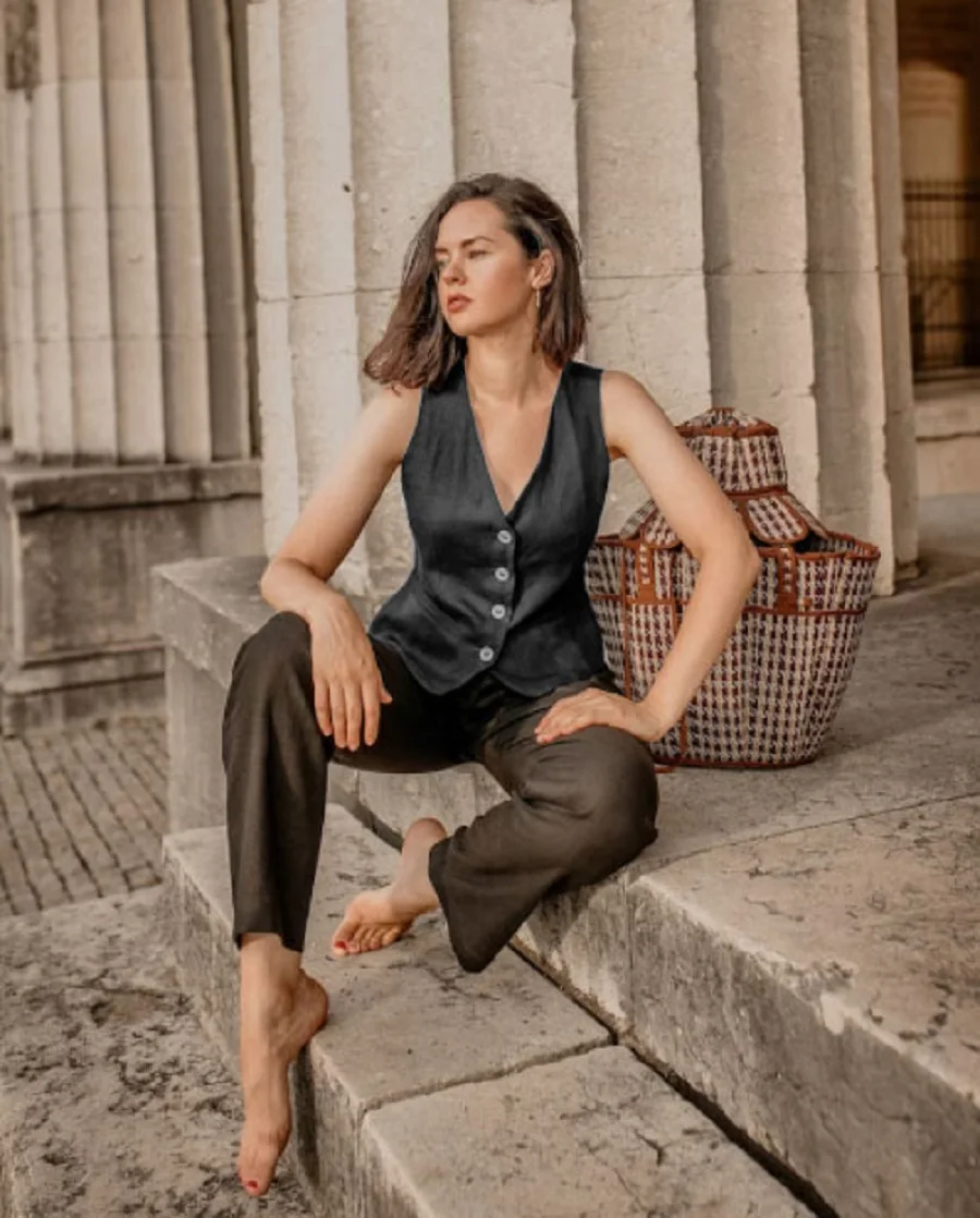 Women's Linen Vest Summer Knit Vest for Women Fashion 2024 Single Breasted Sleeveless Retro and Elegant Youthful Woman Clothes