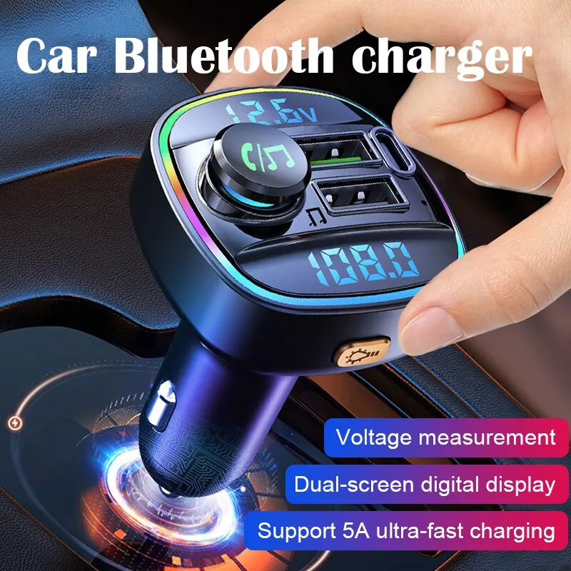 Dual Display Voltage Detection Car Bluetooth Charger Car MP3 Bluetooth Player Lossless Sound Quality USB Quick Charger