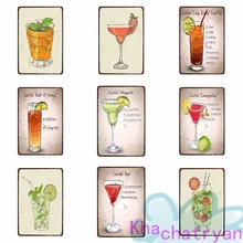 Beige Vintage Alcoholic Drinks Cocktails Image Metal Plate Painting Iron Tin Sign Wall Pictures For Bar Pub Club Room Home Decor