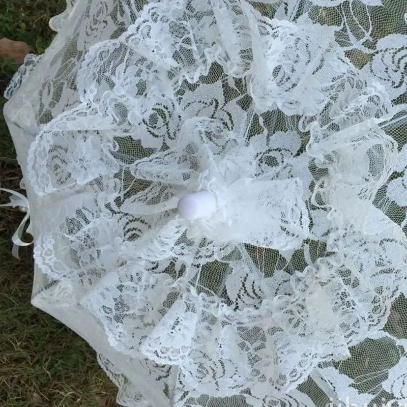 Bridal Lace Hollow Umbrella Wedding Decoration Photo Props Rose Long Handle 8-bone design Umbrellas For Photography