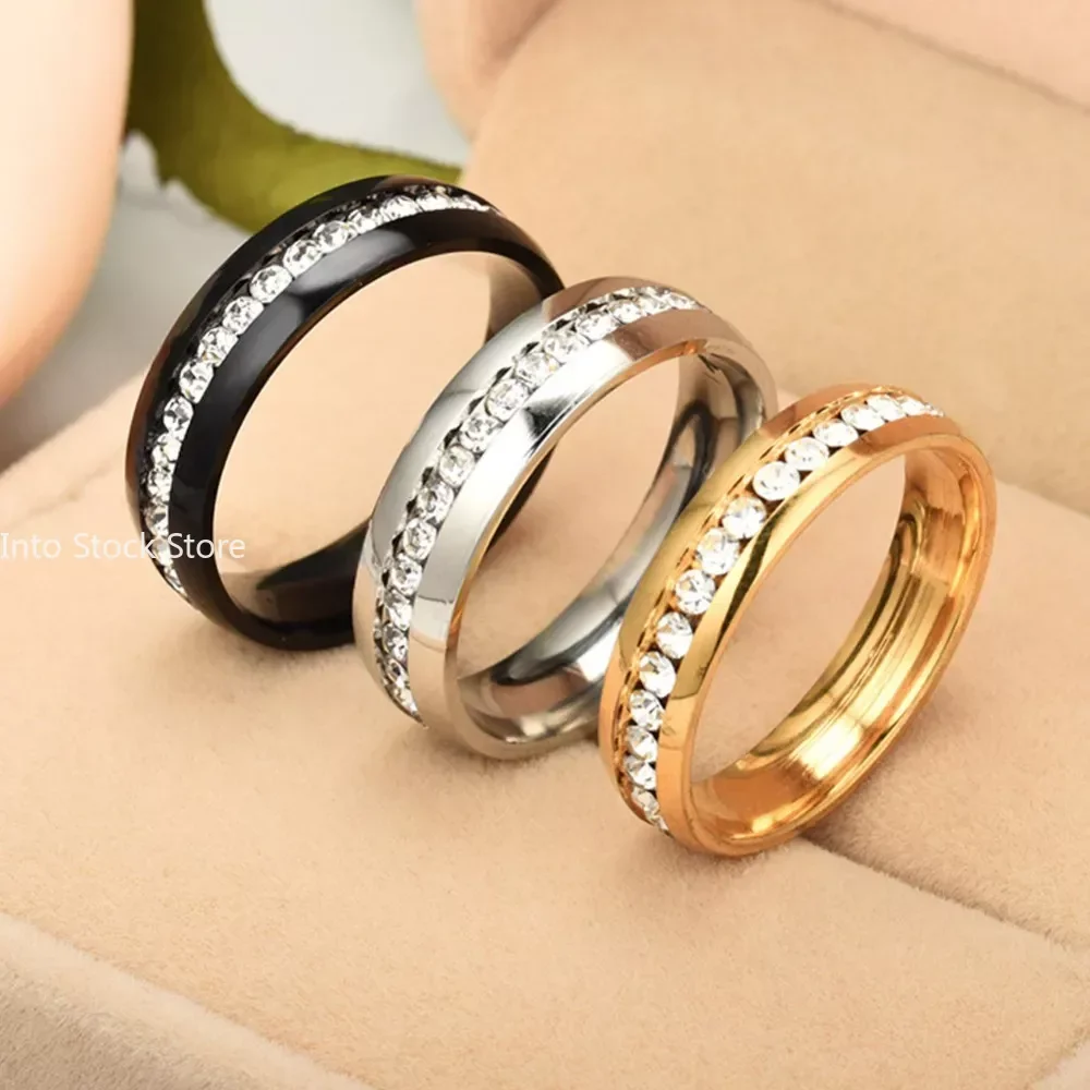 Size US6-13 Gold Silver Plated Black Color Stainless Steel Zircon Couple Ring Women's Ring Men's male female jewelry finger rings zircon rings couple rings stainless steel rings metal rings