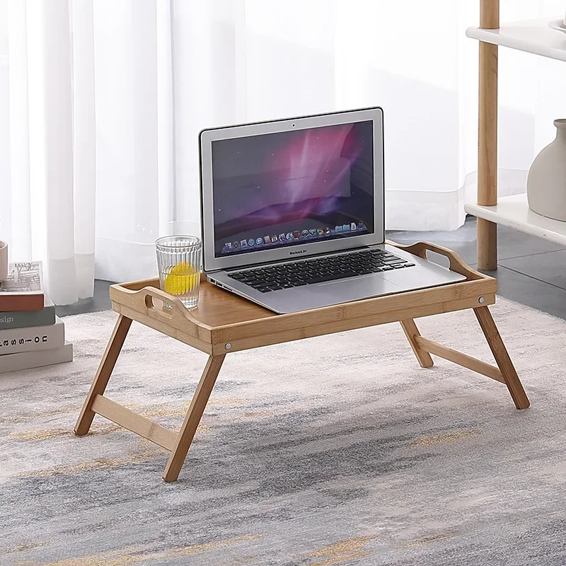 Bamboo Foldable Bed Tray Table with Raised Edges &ndash; 30x50cm Portable Breakfast Desk for Home, Work & Dining