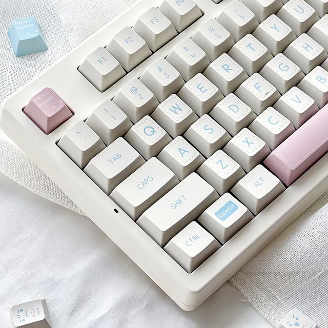 KAOMOJI Milk White Keycap Original Design Cherry Profile DYE Sub ISO Enter 140 Keys/Sets For 99% Standard Mechanical Keyboard