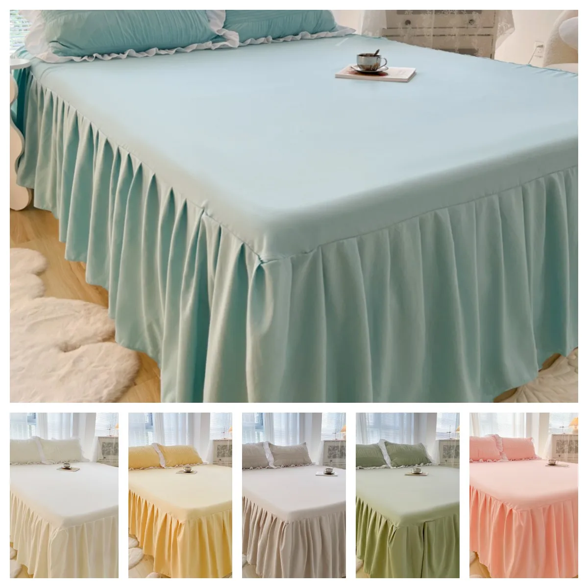 Bed Skirt 1pc Solid Color with Lace All Around All-seasons