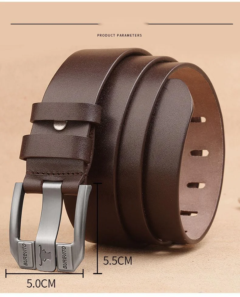 New Top Layer Cowhide Men's Genuine Cowhide Buckle Belt with 3.8 Wide Holes for Casual and Versatile Horizontal Holes, Pure Cowhide Belt for Men_voghion.com