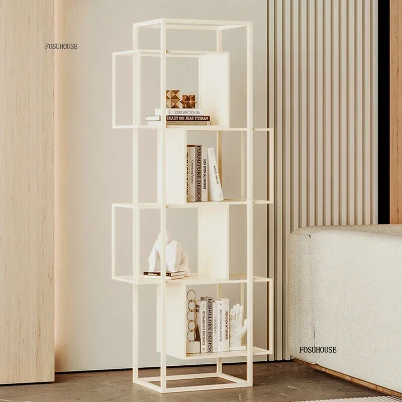 Nordic Iron Art Book Shelf Display Stand for Home Living Room Bookcase Vertical Minimalist Cream Style Bookshelf Storage Rack