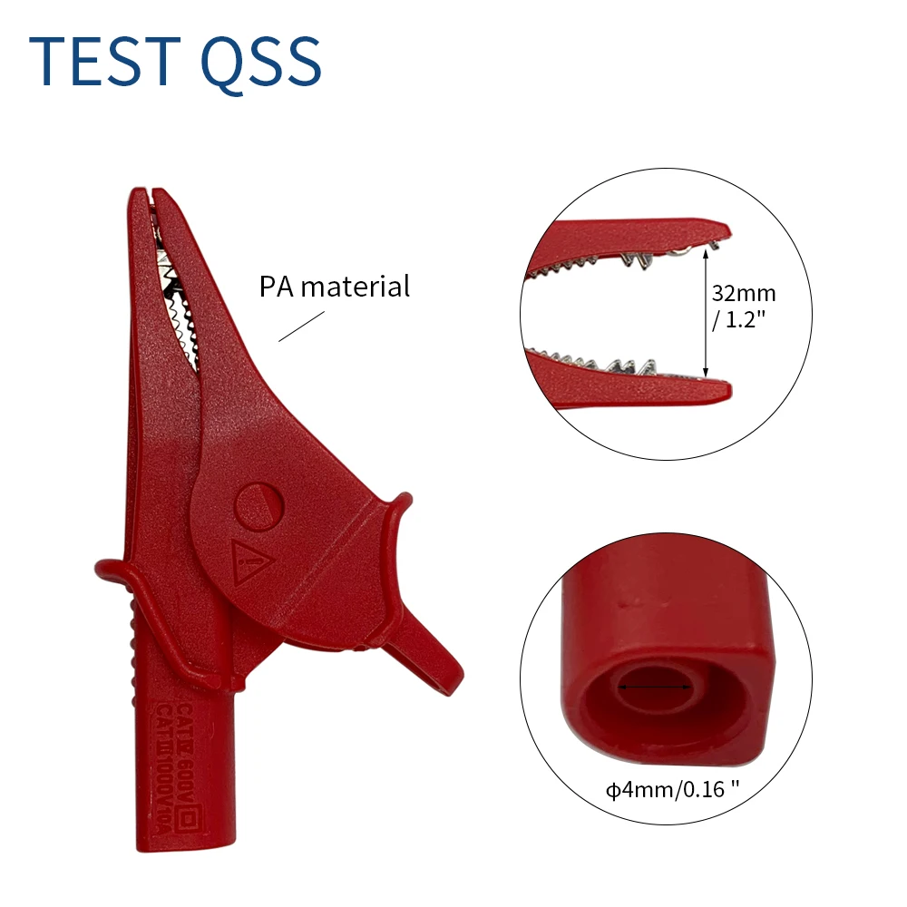 QSS Heavy Duty Alligator Clips Full Insulated Safe Crocodile Clips with 4MM Banana Jack Socket for Electrical Test Q.60073