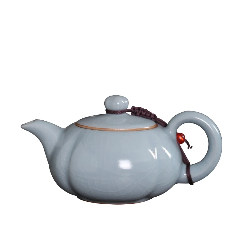 Chinese Style Retro Ceramic Pumpkin shaped Kiln Teapot, Creative Porcelain Single, Kung Fu Household Indoor Supplies, 200ml, 1Pc