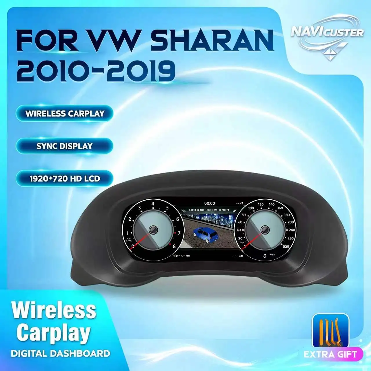 Panel de Instrumentos Navicluster de 10.25'' para Volkswagen Sharan y Seat Alhambra, Años 2010-2019, Panel Digital con Soporte para Carplay, HDMI, Velocímetro LCD, Cabina Virtual 1
