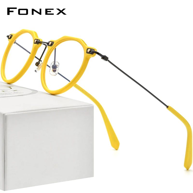 Fonex Acetate Titanium Glasses Frame Women 2022 New Retro Polygon