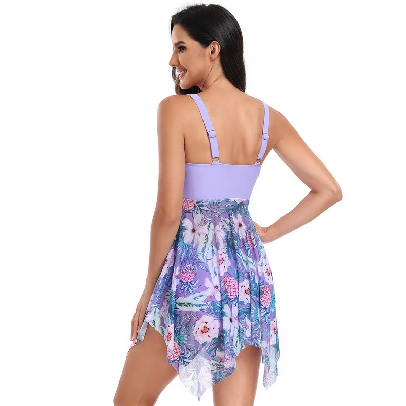 2024 European and American New Cross Border Split Swimsuit Women's Belly Covering and Slimming Large Size Swimsuit Printed Skirt_voghion.com