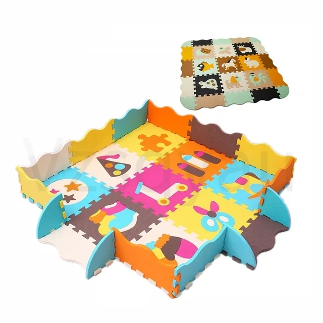 25Pcs/Lot Children's Rug Cartoon Animal Pattern Carpet EVA Foam Puzzle Mats Baby Play Mat Toy Floor Playmat With Fence Floor 1