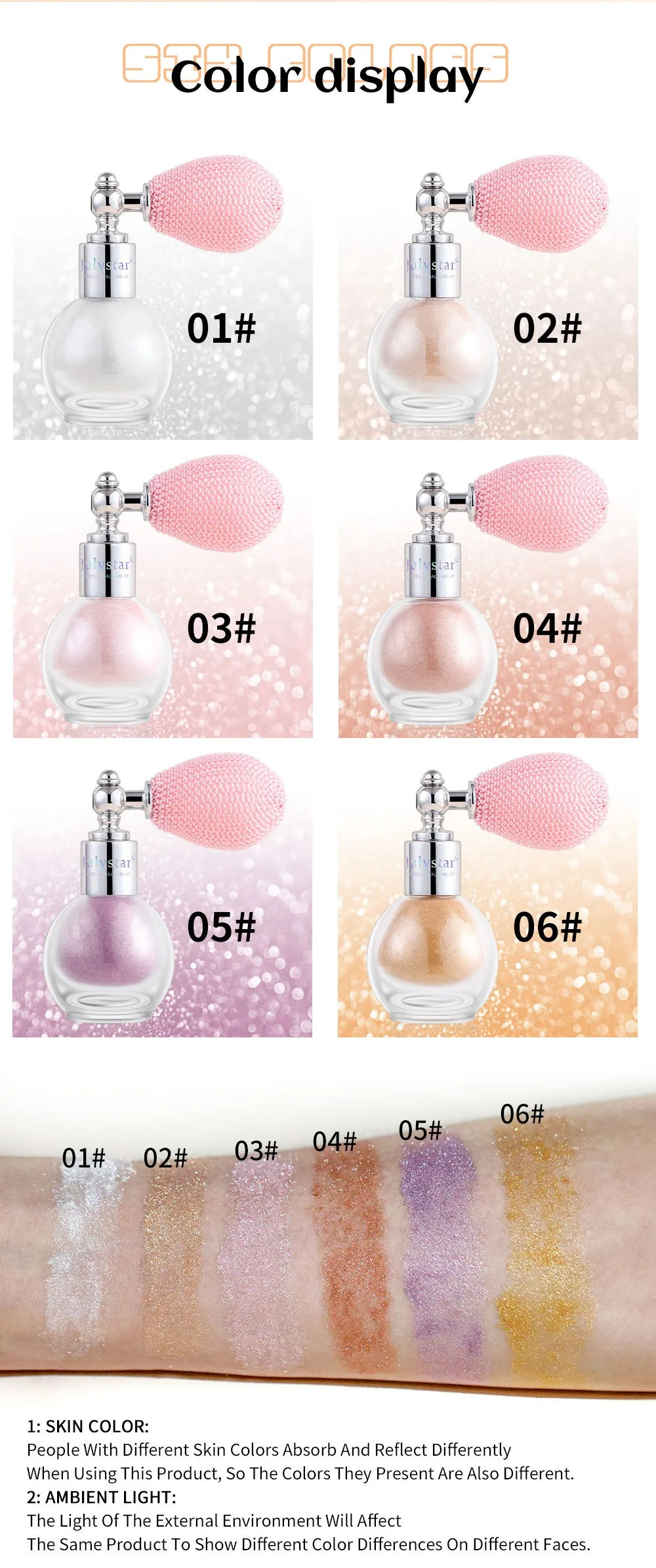 Description Picture 5 of itemFairy Shine Body Glitter Spray Highlighter Powder Diamond High Gloss Air Bag Powder Shiny High Light Shimmer Face Body Makeup