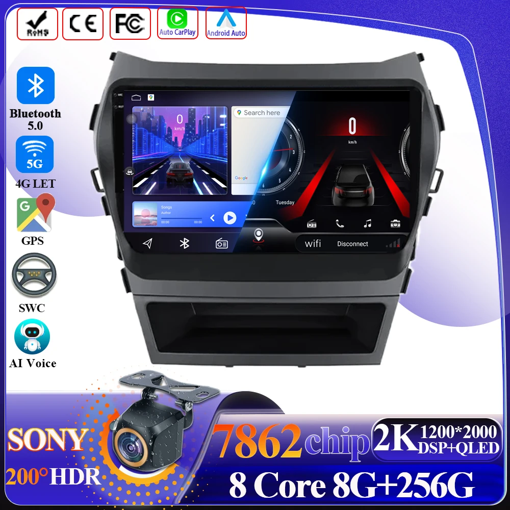 

Android Carplay For Hyundai Santa Fe 3 2013-2017 Car Radio Multimedia Video Player 5G Wifi GPS Navigation Touch Screen Display
