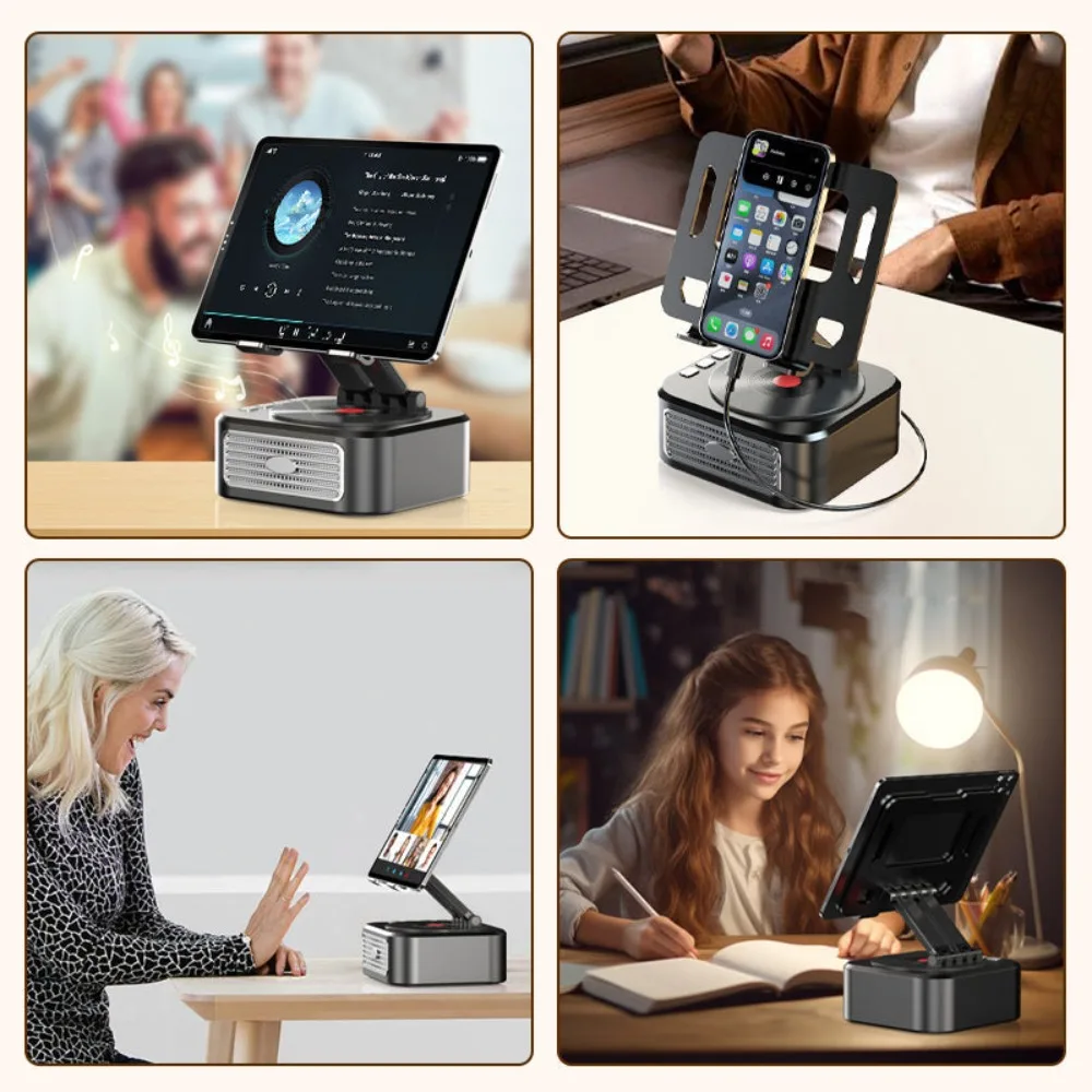 3 in 1 Rotating Tablet Stand Speaker Anti-Slip Base 360 Rotation Wireless Bluetooth Speaker Adjustable Stand Tablet