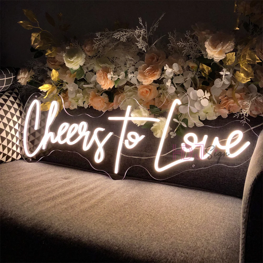 Wedding Decor LED Neon Lights Cheers To Love Led Neon Sign Aesthetic Room Decor Wall Hanging Neon LED Sign For Party Decor Gifts