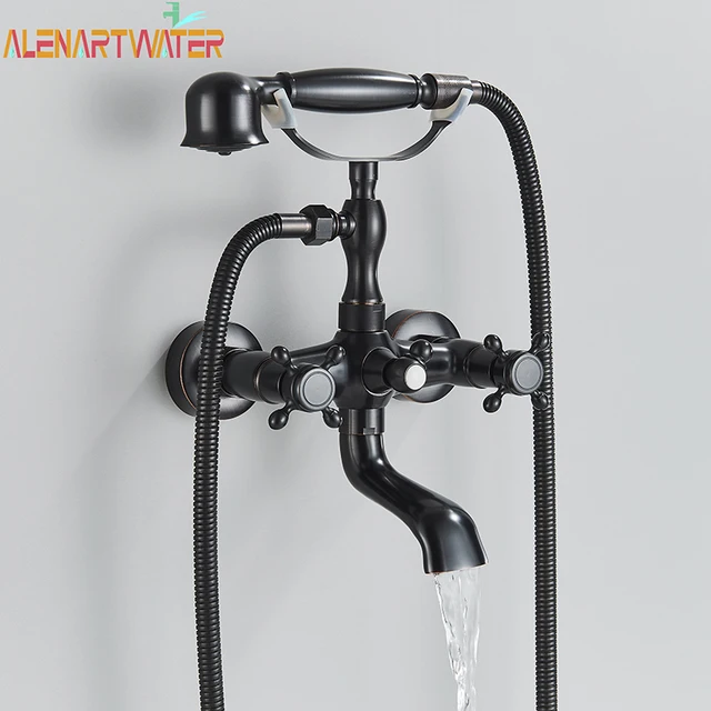 ห้องน้ำอ่างอาบน้ำก๊อกน้ำ Dual จับมือถือพร้อมฝักบัวอาบน้ำ Hand Bath Shower Mixer Tap Mount หมุนอ่างก๊อกน้ำแบบ Retro 1