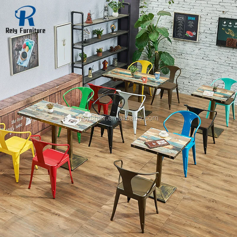 Foshan Furniture Iron Steel Metal Restaurant Coffee Chair Fast Food Cafe Table and Chair